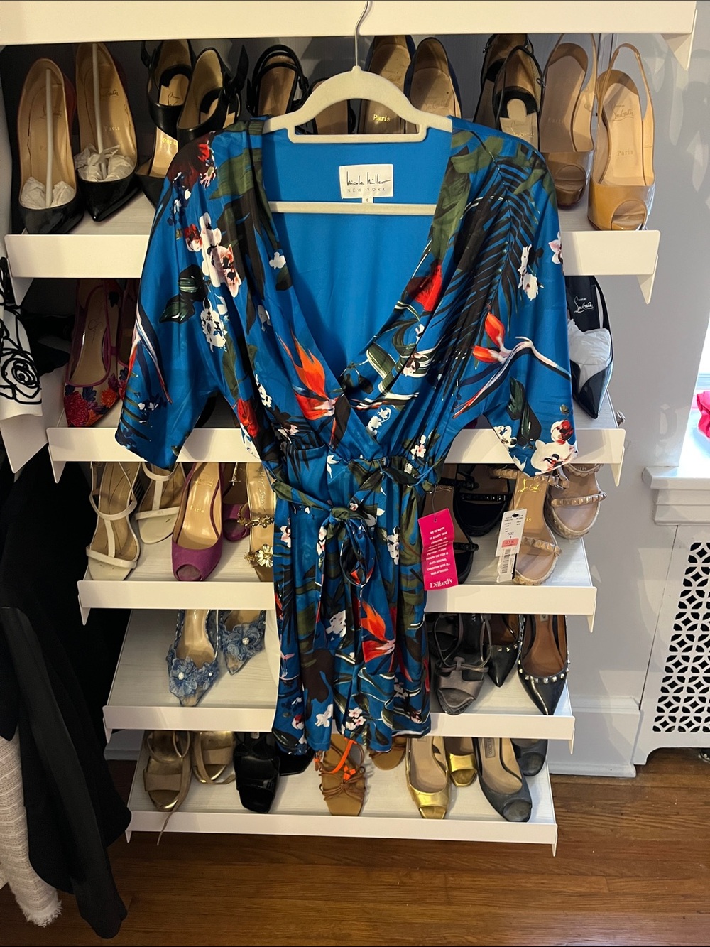 Nicole Miller Blue Floral Wrap Dress